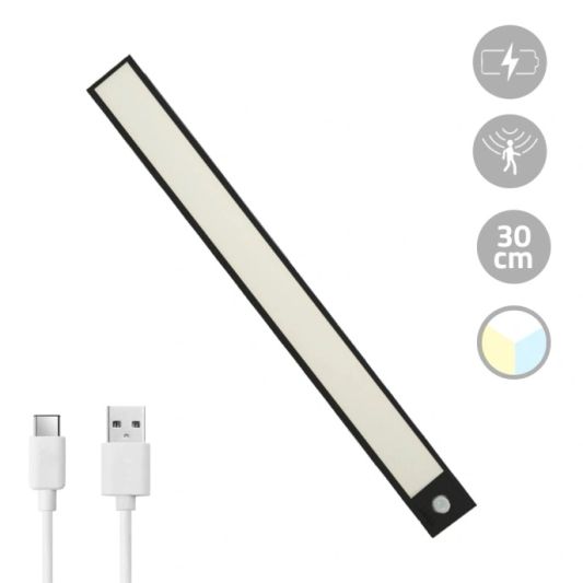 Schrankbeleuchtung mit Sensor – Dual White – 30 cm – Wiederaufladbar – Schwarz