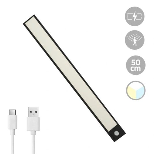 Schrankbeleuchtung mit Sensor – Dual White – 50 cm – Wiederaufladbar – Schwarz