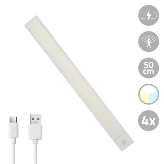 Schrankbeleuchtung mit Sensor – Dual White – 50 cm – Wiederaufladbar – Silber – Vorteilsset mit 4 Stück