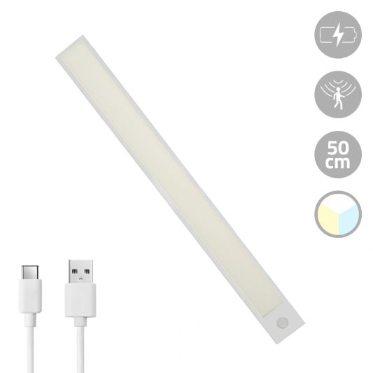 Schrankbeleuchtung mit Sensor – Dual White – 50 cm – Wiederaufladbar – Silber