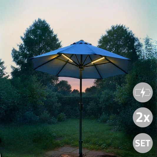 Sonnenschirmbeleuchtung LED Streifen Set Warmweiß - 2 LED Streifen mit Batterie