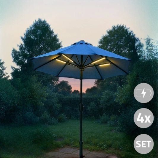 Sonnenschirmbeleuchtung LED Streifen Set Warmweiß - 4 LED Streifen mit Batterie