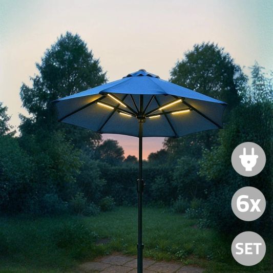 Sonnenschirmbeleuchtung LED Streifen Set Warmweiß - 6 LED Streifen