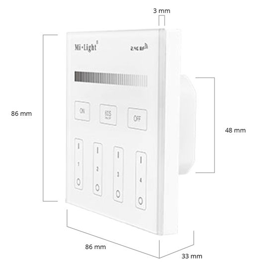 Touch panel wandbediening draadloos WIT op stroom Milight los
