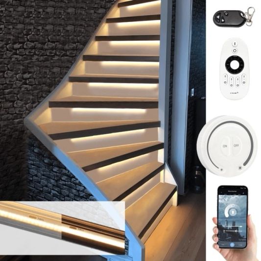 Treppenbeleuchtung COB LED Streifen warmweiß 50 CM - Komplettset mit Profil