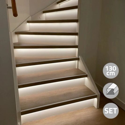 Treppenbeleuchtung LED Streifen Neutralweiß 130 CM – komplettes Set inklusiv Profil