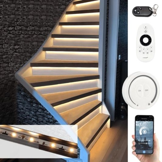 Treppenbeleuchtung LED Streifen Warmweiß 130 CM – komplettes Set inklusiv Profil