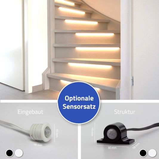 Treppenbeleuchtung LED Streifen Warmweiß 50 CM – komplettes Set inklusiv Profil