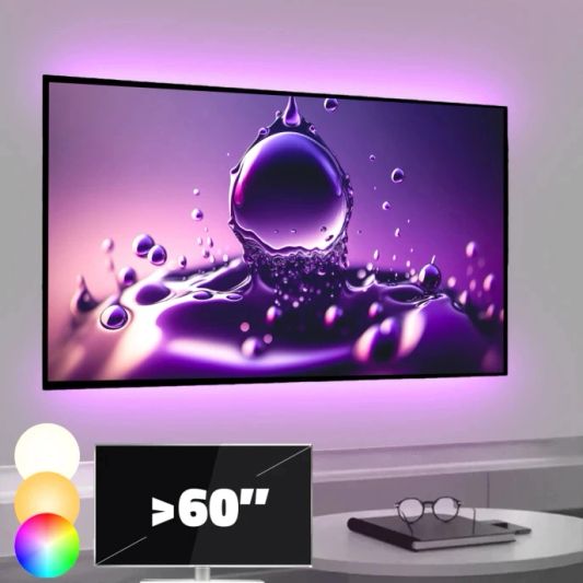 TV backlight Set mit 2 RGBWW Led Streifen für TV’s >60 inch
