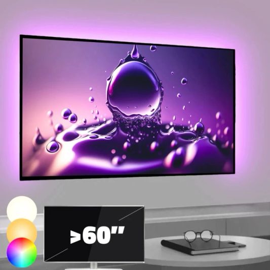 TV backlight Set mit 3 RGBWW Led Streifen für TV’s >60 inch