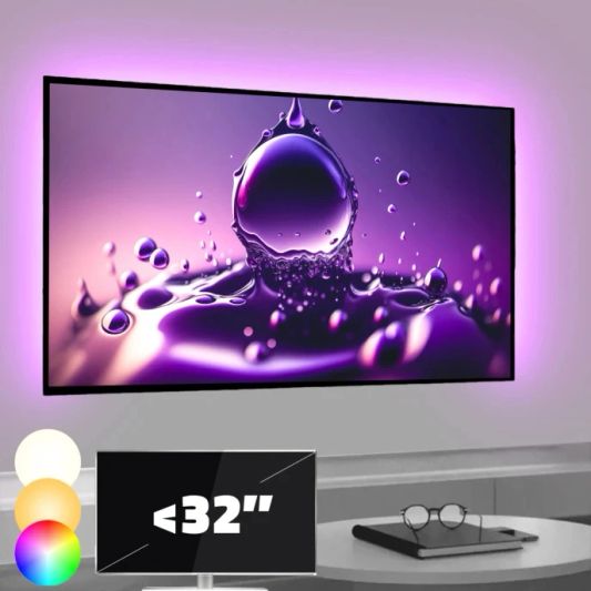 TV backlight Set mit 3 RGBWW Led Streifen für TV’s <32 inch