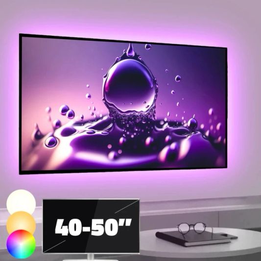 TV backlight Set mit 4 RGBWW Led Streifen für TV’s 40-50 inch