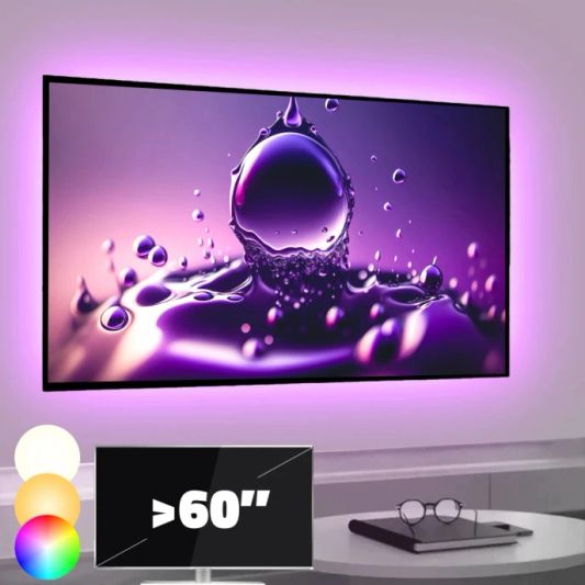 TV backlight Set mit 4 RGBWW Led Streifen für TV’s >60 inch