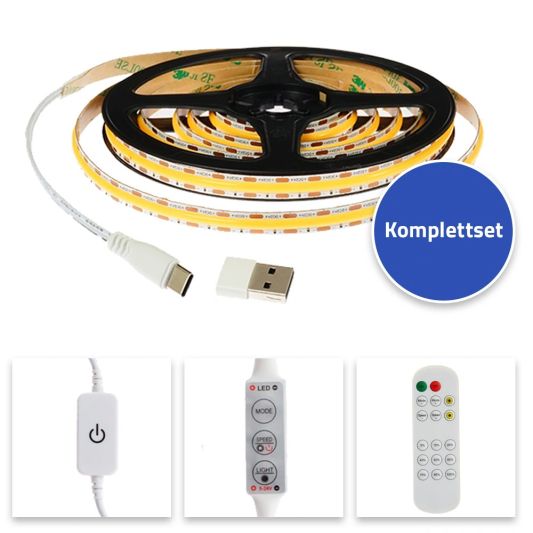USB LED Streifen hellweiß komplettes Set