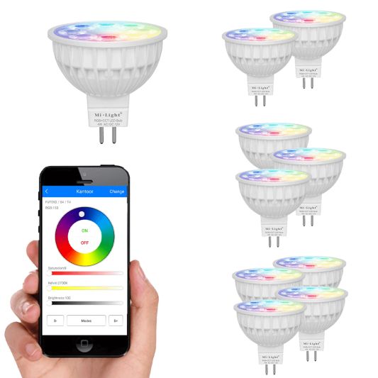 WLAN Set mit 1 bis 4 RGBWW LED Strahlern 4 Watt MR16 Fassung 12V