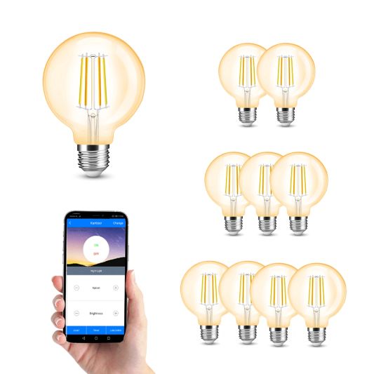 Wlan Set mit Dual Weiß smart Filament Glühbirne von Milight 7W E27 Fassung - Amber G95 Modell - Mit Wlan Modul