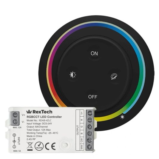 Wireless Touch Wanddimmer RGBWW Schwarz - komplett