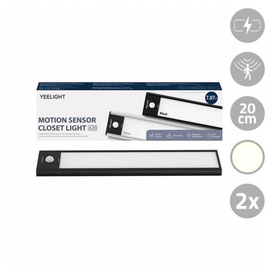 Yeelight Schrankbeleuchtung mit Sensor 20 cm – warmweißes Licht – wiederaufladbarer Akku – Vorteilset mit 2 Stück