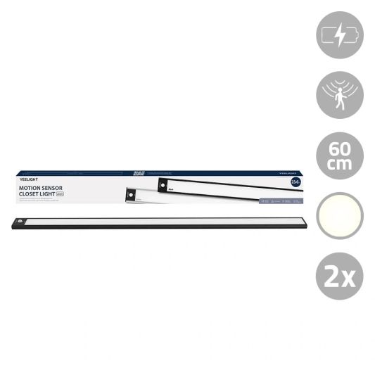 Yeelight Schrankbeleuchtung mit Sensor 60 cm – warmweißes Licht – wiederaufladbarer Akku - Vorteilsset mit 2 Stück