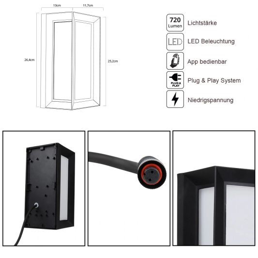 Zigbee Außenwandleuchte 9W - Alle Farben und Weißtöne - Gerade