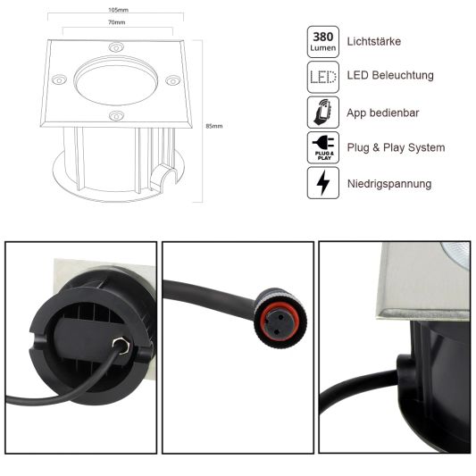 Zigbee Bodeneinbaustrahler für den Außenbereich 6W - Alle Farben und Weißtöne - Gerade