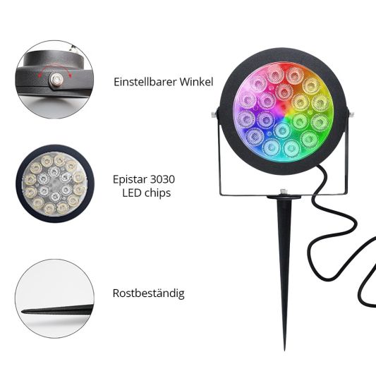 Zigbee LED Gartenstrahler mit RGBWW Farben 12 Watt