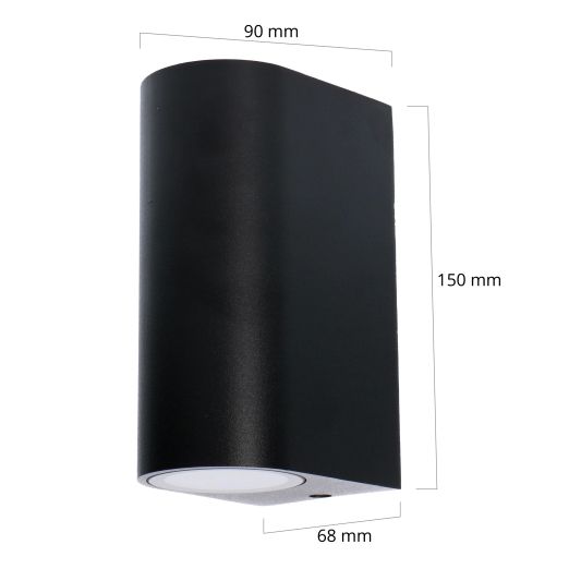 Schwarze up/down Wandleuchte für draußen mit Zigbee GU10 Strahler - Rund