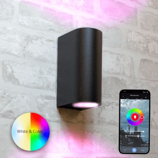 Schwarze up/down Wandleuchte für draußen mit Zigbee GU10 Strahler - Rund